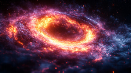 Obraz premium A stunning cosmic swirl of colors, featuring an orange and purple nebula in space, ideal for science fiction and celestial themes.