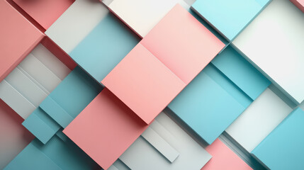 Pastel geometric abstract background with pink, blue, white rectangles in modern design