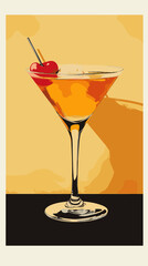 Vintage wall art of a cocktail in a glass a stylish retro vector illustration in a hand painted style