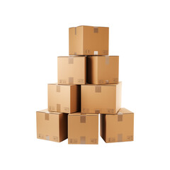 Stacks of brown cardboard boxes on a white background, ideal for ideas about storage or packaging. neutral, functional, secluded, and well organized. Generative AI