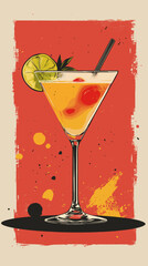Vintage wall art of a cocktail in a glass a stylish retro vector illustration in a hand painted style