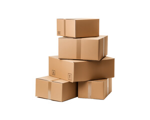 Obraz premium Stacks of brown cardboard boxes on a white background, ideal for ideas about storage or packaging. neutral, functional, secluded, and well organized. Generative AI