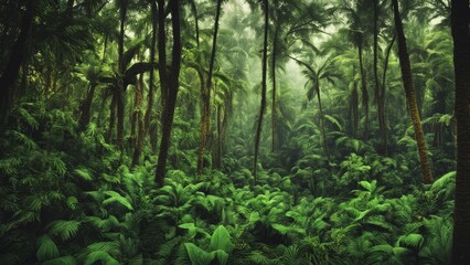 Fototapeta premium Palm trees and impenetrable jungle