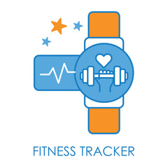 Fototapeta premium Vector icon for fitness tracker. Depicts a wrist-worn device designed to monitor fitness activities such as heart rate and step count.