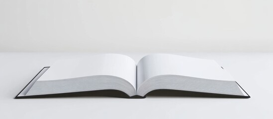 3D rendering of an open book with blank pages on a white background. 