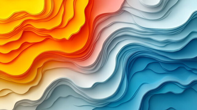 Colorful wave patterns create a dynamic abstract background, blending vibrant hues of orange, blue, and white for artistic appeal.