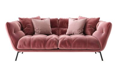 Fototapeta premium Interior sofa made of natural materials with soft cushions for comfort different shades of pink color. Neutral background. clipping path.
