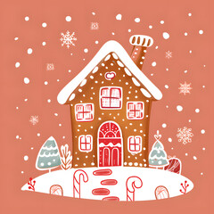 New Year's and Christmas festival cards in a 2D doodle illustrator style on pastel color backgrounds for graphic advertising.