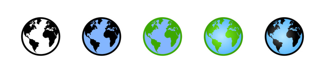 Earth set icons. Silhouette, linear and flat style. Vector icons.