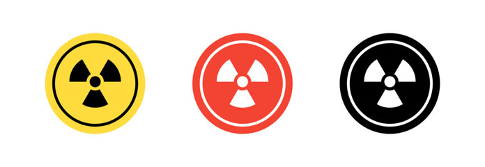 Radiation warning sign set icons. Flat and silhouette style. Vector icons.