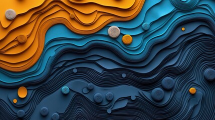 Obraz premium Abstract 3D digital art with blue and orange geometric shapes.