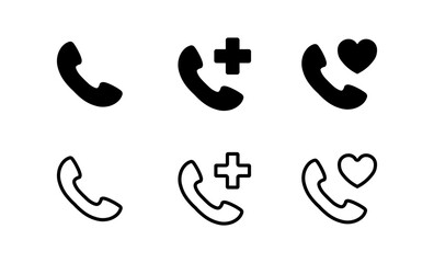 Call set icons. Linear and silhouette style. Vector icons.