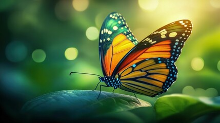 Obraz premium Monarch butterfly resting on a leaf in the sunlight