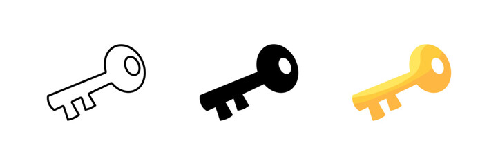 Key set icons. Linear, silhouette and flat style. Vector icons.