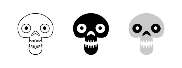 Skull set icons. Linear, silhouette and flat style. Vector icons.