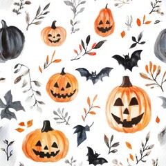Cute Cartoon style Halloween Pattern. ai generated