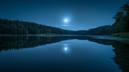Fototapeta premium Tranquil Moonlit Lake in a Forest