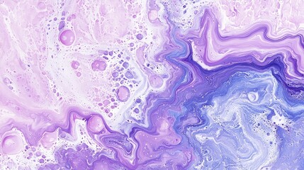 Naklejka premium Abstract Purple and White Swirls with Bubbles Acrylic Painting Background