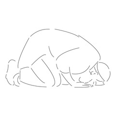 Isolated vector line character muslim man prays in a mosque .Hand drawn style art design illustrations.