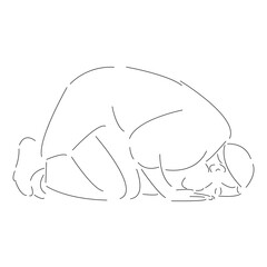 Isolated vector line character muslim man prays in a mosque .Hand drawn style art design illustrations.
