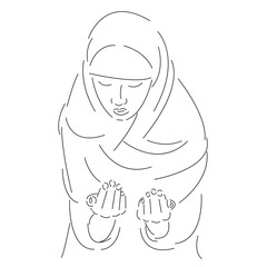 Isolated vector line character muslim, islam, islamic, religious, girl .Hand drawn style art design illustrations.