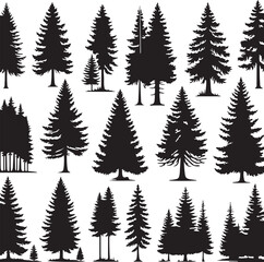Pine Trres vector trees set. Tree icons are set in a modern flat style. Vector silhouette, graphic trees elements and landscape,generative ai,
