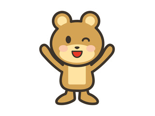 笑顔でバンザイをするくまさんのイラスト