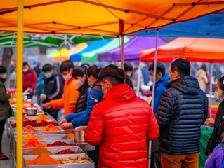 Festive New Year's Day 2025 Gathering in Colorful Park Tents