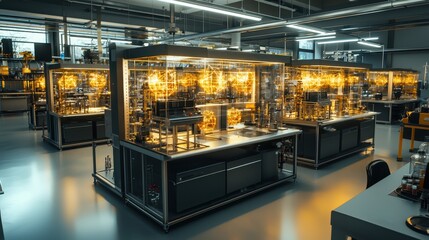 Modern Technology Laboratory with Illuminated Machines