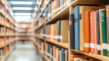 Bookshelf with Colorful Books in a Library