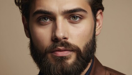Obraz premium Portrait of bearded man with light brown hair and neutral expression