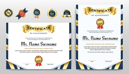 Elegant Certificate template with Badges and Gold shapes. vector