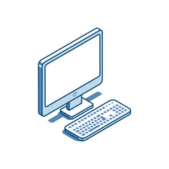 Fototapeta premium isometric vector linear computer icon, in color on white background, personal computer