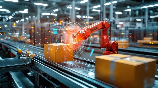 Precision Quality Assessment: Robotic Camera Conducting 360-Degree Scan of Products on Conveyor with AI Integration