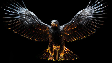 Naklejka premium eagle, large bird of prey on a black background, art, fantasy, unusual bright predator