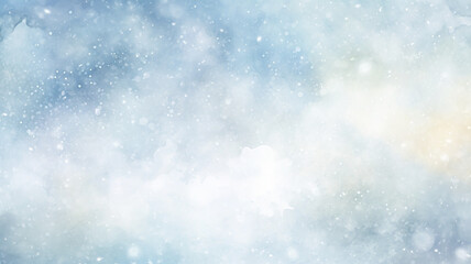 Fototapeta premium abstract watercolor background snowfall, christmas view blurred blizzard light blue snowflakes on a white city background