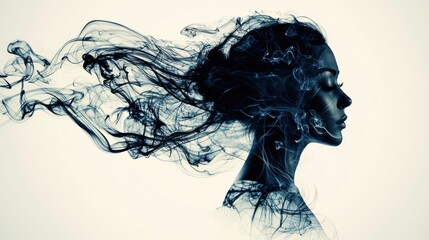 Fototapeta premium Ethereal Woman of Smoke - A Graceful and Sophisticated Pose with Flowing Hair