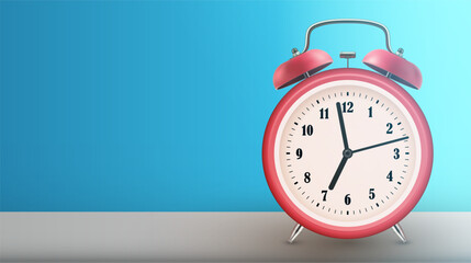 Red alarm clock on blue background with retro style color.