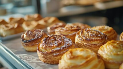 Freshly Baked Pastries in a Bakery Display