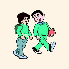 Illustration of school students going to home
