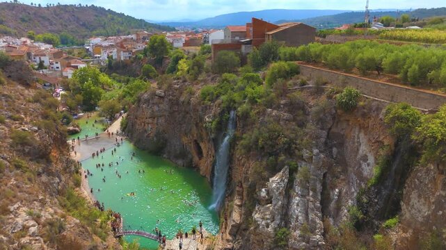 Aerial view of Bolbaite natural pool, Bolbaite, Valencia, Spain
