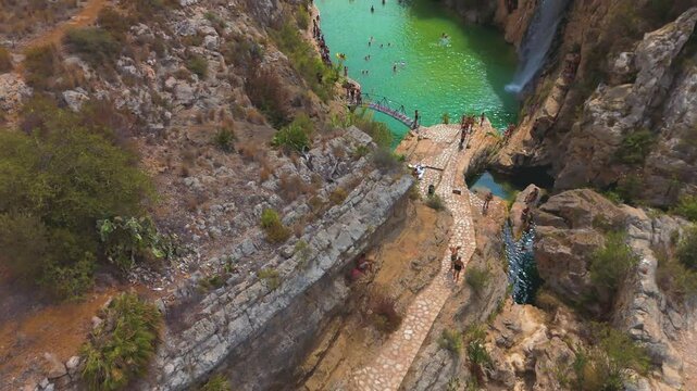 Aerial view of Bolbaite natural pool, Bolbaite, Valencia, Spain

