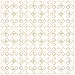 Fototapeta premium Vector geometric seamless pattern in oriental style. Subtle golden luxury ornament. Abstract outline background with floral shapes, leaves, grid. Gold and white design for fabric, wallpaper, print