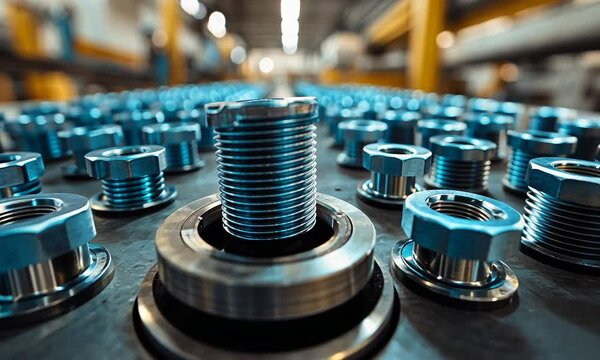 Close-up of a Metal Screw surrounded by Nuts