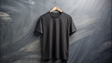 hanging black plain  t-shirt mockup with interior background