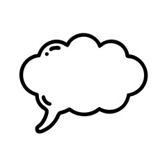 Cloud-shaped speech bubble with small accents, black outline on white background with copy space


