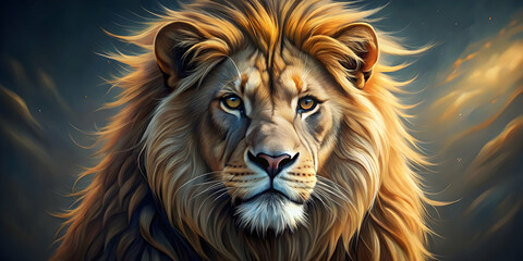 Naklejka premium A detailed of a fierce lion in a realistic style , Lion, wild, animal, predator, royalty, wildlife, safari