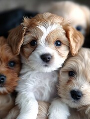 many cute puppies. pack of little happy puppies