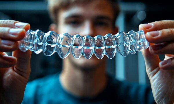 Man Holding Clear Aligners
