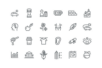 Alarm clock wake up service, bricks brick wall construction, Candles candle Christmas, vector illustration, health and icons set